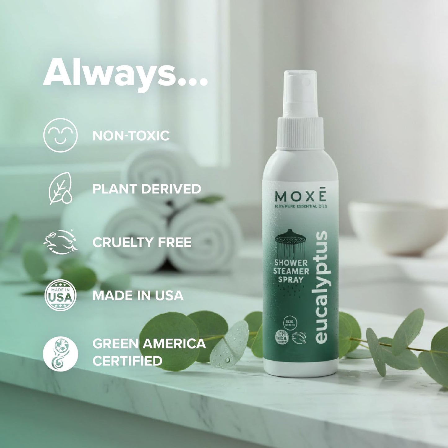 MOXE Eucalyptus Shower Mist – 100% Essential Oils, Made in USA, Aromatherapy for Sinus Relief (8oz)