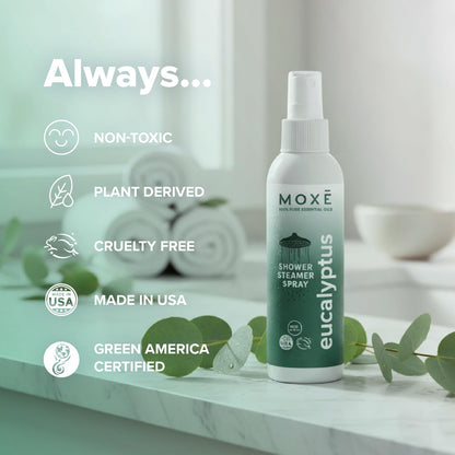 MOXĒ Eucalyptus Oil Shower Mist – 4 oz | 100% Pure Essential Oils, Made in USA