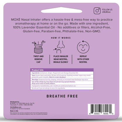 MOXE Lavender Essential Oil Nasal Inhaler – No-Mess Aromatherapy, Made in USA (1 Pack)
