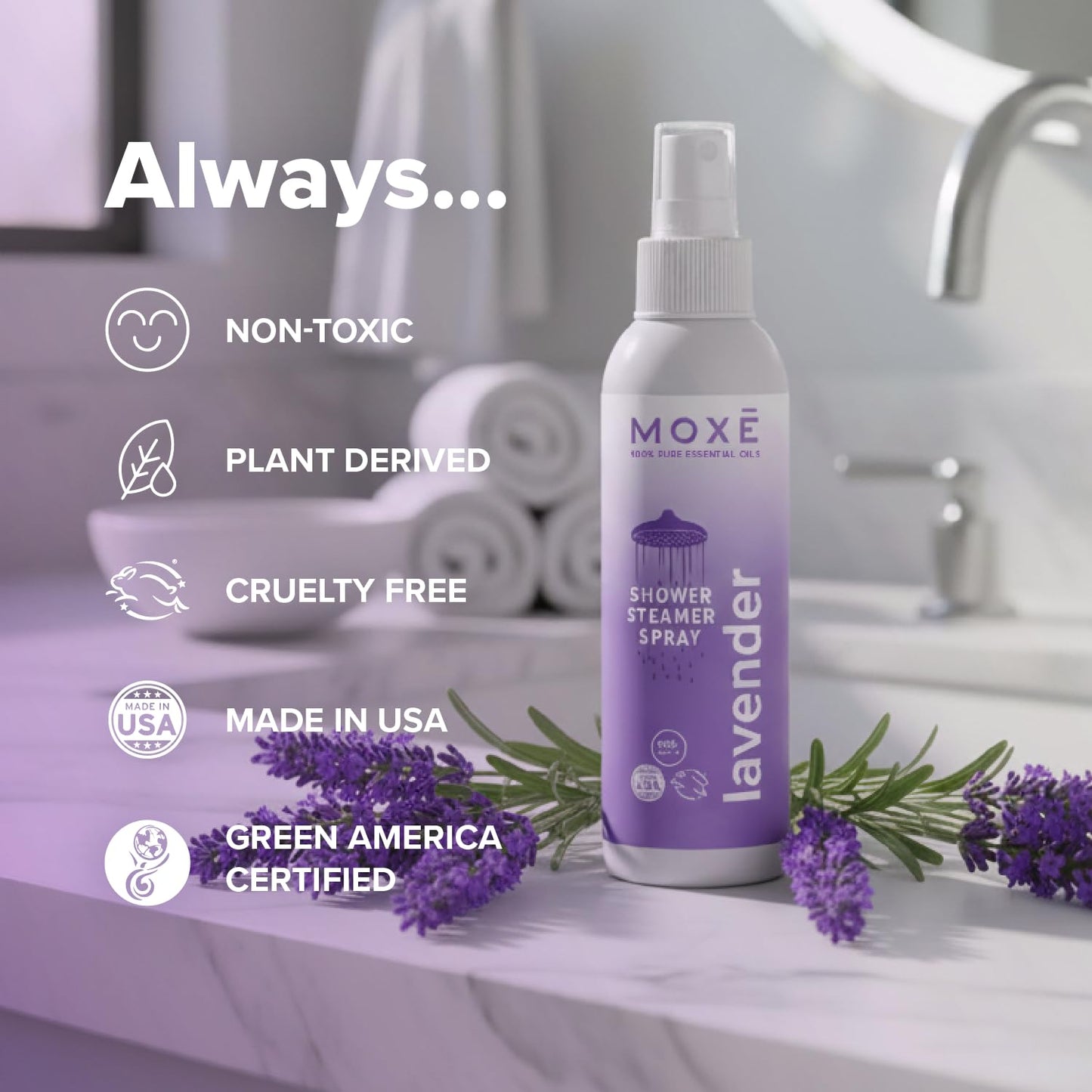 MOXE Lavender Shower Mist – 100% Natural Essential Oils, Made in USA (Pack of 2)