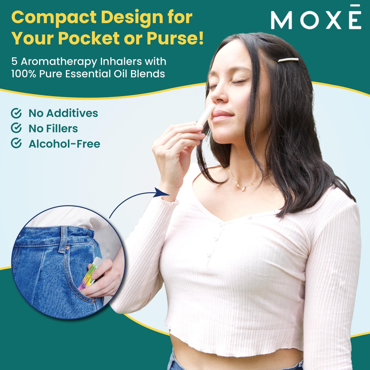 MOXĒ Nature Gift Bundle: 5 Aromatherapy Inhalers with Pure Essential Oils, Made in USA