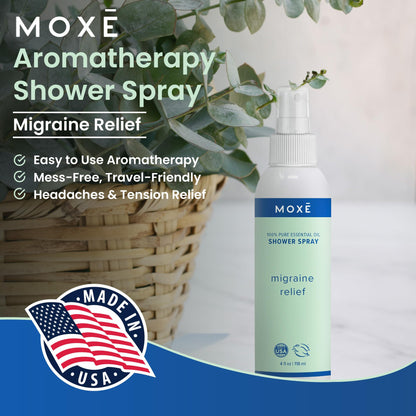 MOXE Migraine Relief Aromatherapy Shower Spray – Essential Oils for Headache & Tension Relief | Made in USA