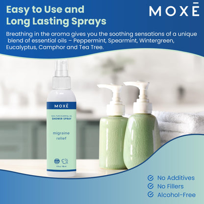 MOXE Migraine Relief Aromatherapy Shower Spray – Essential Oils for Headache & Tension Relief | Made in USA