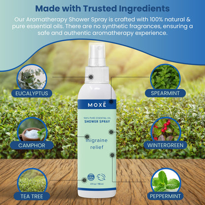 MOXE Migraine Relief Aromatherapy Shower Spray – Essential Oils for Headache & Tension Relief | Made in USA