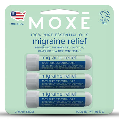 MOXE Migraine Relief Nasal Inhalers – Portable Pure Essential Oils (3 Pack)