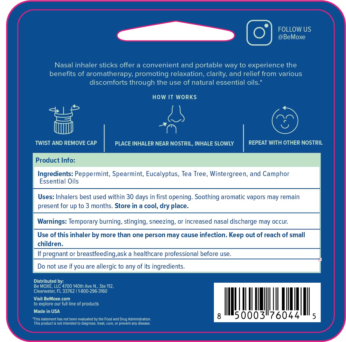 MOXE Migraine Relief Nasal Inhalers – Portable Pure Essential Oils (3 Pack)