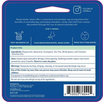 MOXE Migraine Relief Nasal Inhalers – Portable Pure Essential Oils (3 Pack)