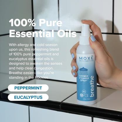 MOXE Shower Mist Breathe – Aromatherapy Shower Spray with Eucalyptus & Peppermint (4 Fl Oz, Pack of 2)