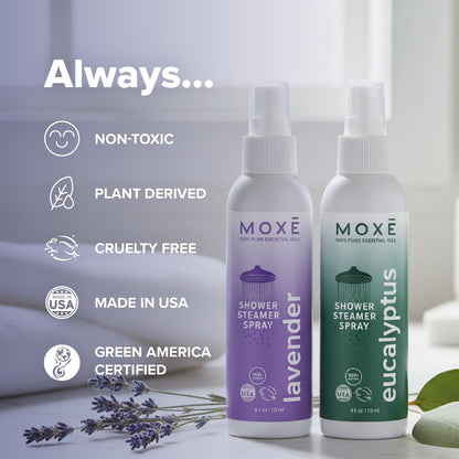 MOXE Shower Mist – Spa Steam Spray with Lavender & Eucalyptus (4 fl oz x 2)