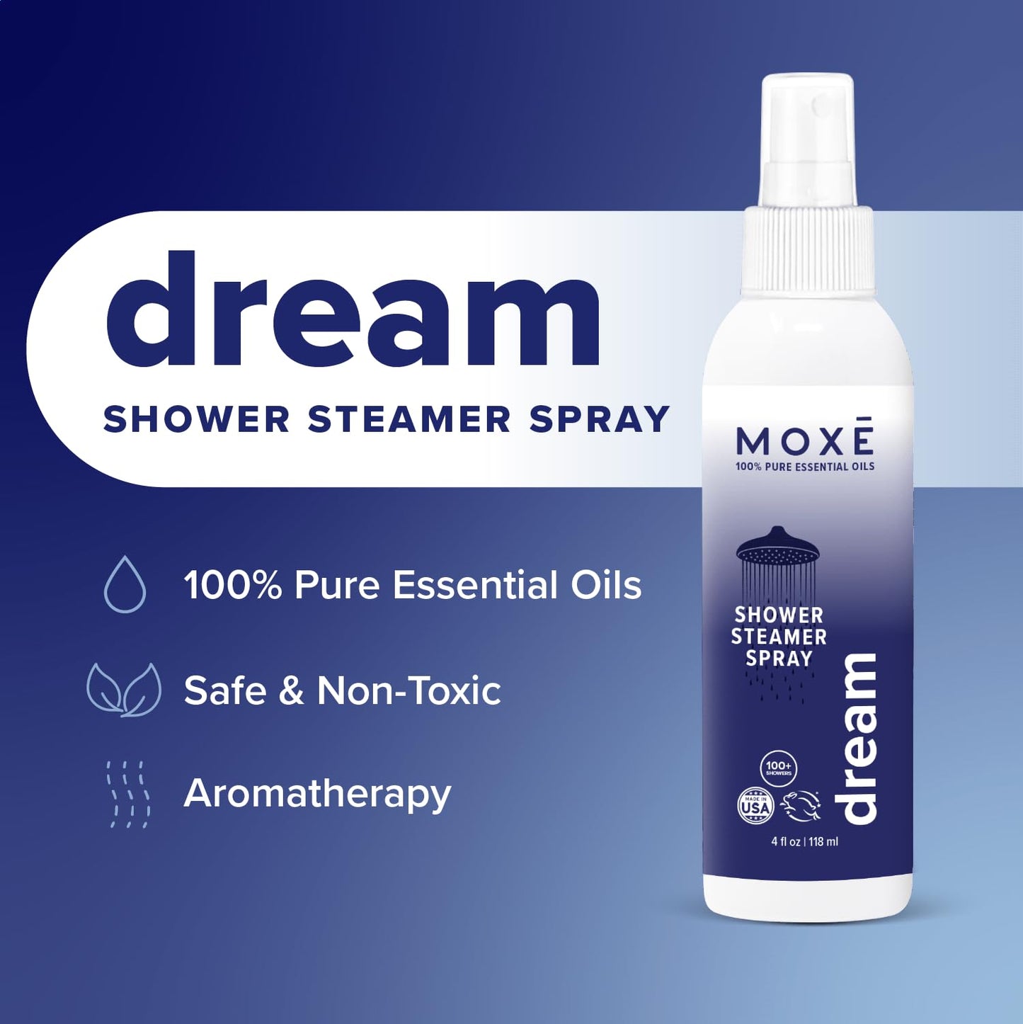 MOXE Shower Steamer Spray – Breathe & Dream Essential Oils, Made in USA (4 oz, 2 Pack)