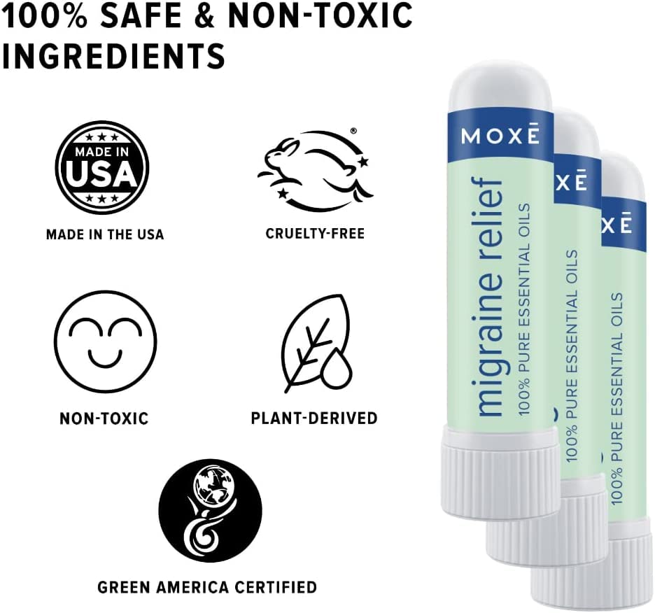 MOXE Migraine Relief Nasal Inhalers – Portable Pure Essential Oils (3 Pack)