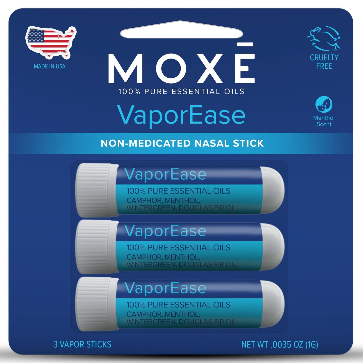 MOXE VaporEase Portable Nasal Inhaler – Non-Medicated, Menthol Scent, Made in USA (3 Pack)
