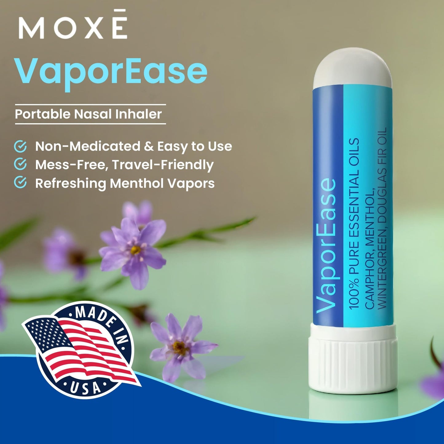MOXE VaporEase Portable Nasal Inhaler – Non-Medicated, Menthol Scent, Made in USA (3 Pack)