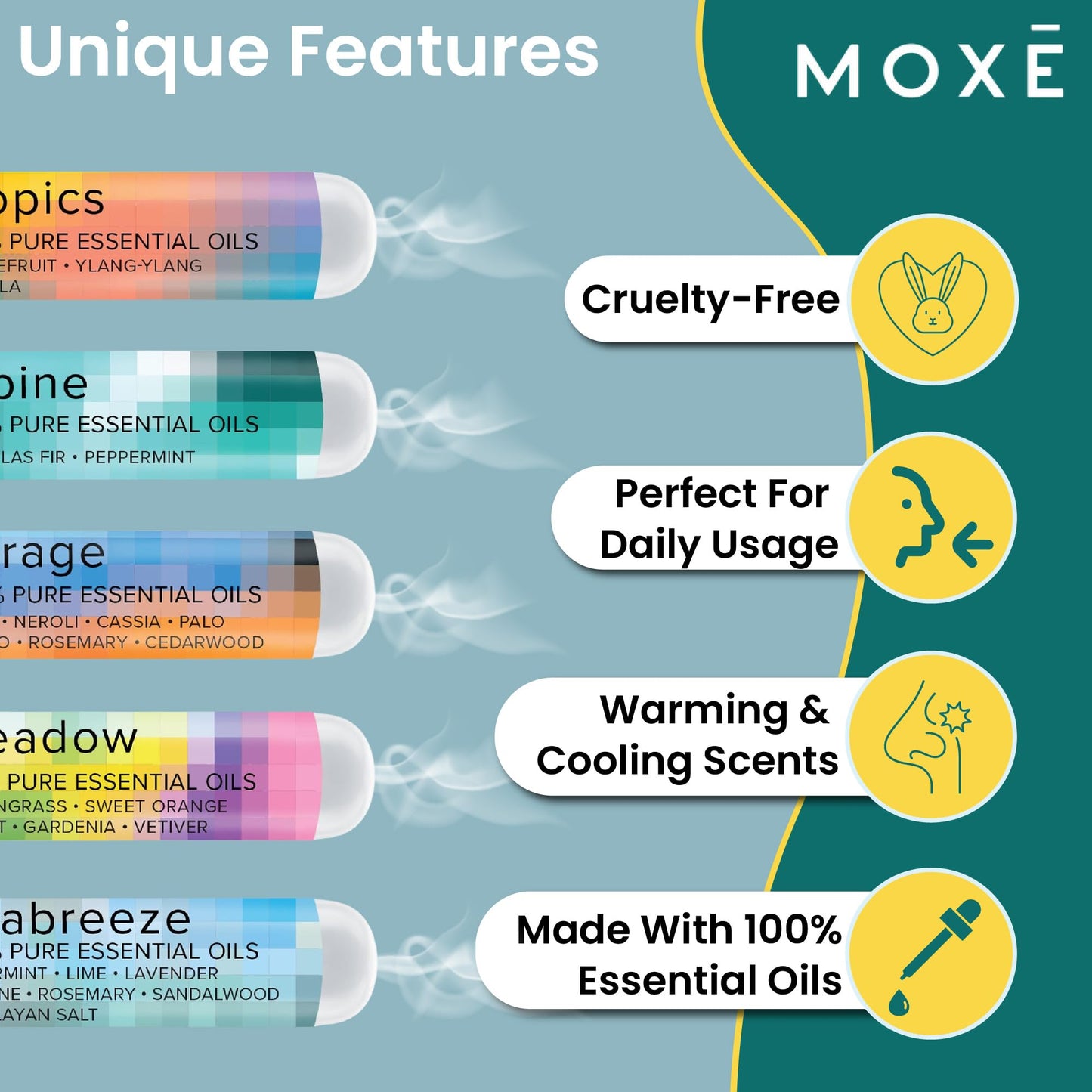 MOXĒ Nature Gift Bundle: 5 Aromatherapy Inhalers with Pure Essential Oils, Made in USA