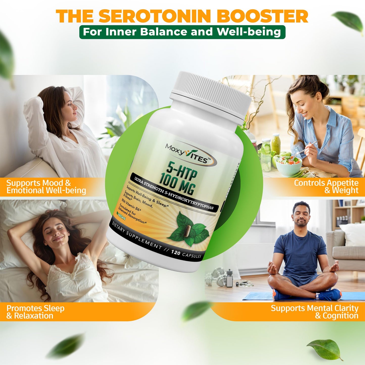 MoxyVites 5HTP 100mg with B6 – Organic, Non-GMO, 120 Vegan Capsules