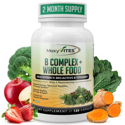 MoxyVites Vitamin B Complex – Vegan B Vitamins for Stress, Energy & Immunity, 120 Capsules