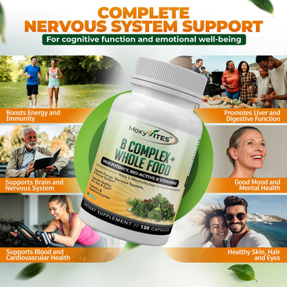 MoxyVites Vitamin B Complex – Vegan B Vitamins for Stress, Energy & Immunity, 120 Capsules