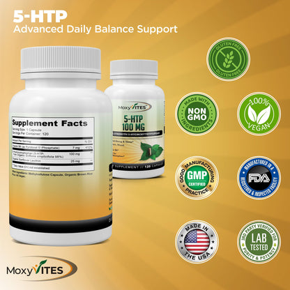 MoxyVites 5HTP 100mg with B6 – Organic, Non-GMO, 120 Vegan Capsules