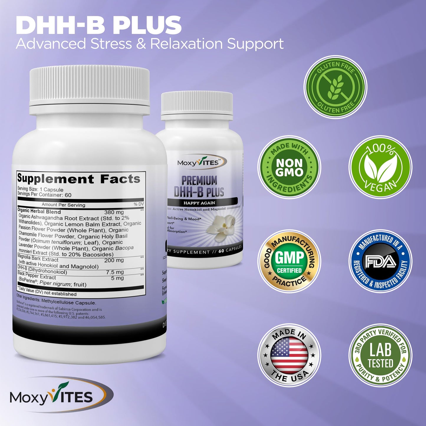 MoxyVites DHH-B: Bioactive Honokiol Magnolia Bark Extract – 60 Vegan Capsules