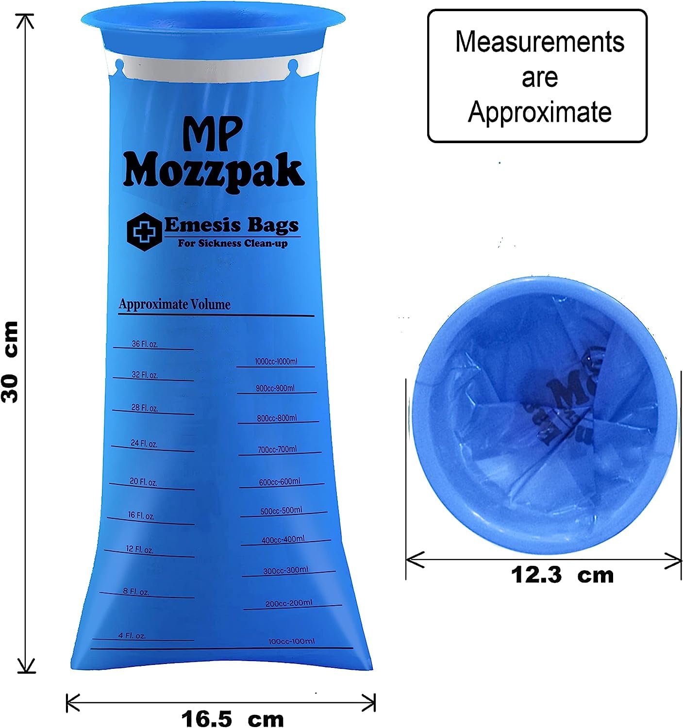 MP MOZZPAK Vomit Bags Disposable 60 Pack - 1000ml Leak-Proof Emesis Bags (Blue)