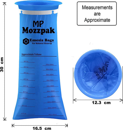 MP MOZZPAK Vomit Bags Disposable 60 Pack - 1000ml Leak-Proof Emesis Bags (Blue)