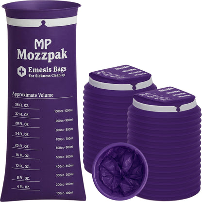 MP Mozzpak Vomit Bags 60-Pack – 1000ml Leak-Proof, Travel-Ready Purple