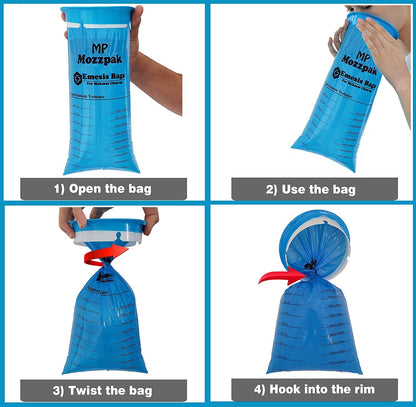 MP MOZZPAK Vomit Bags Disposable 60 Pack - 1000ml Leak-Proof Emesis Bags (Blue)