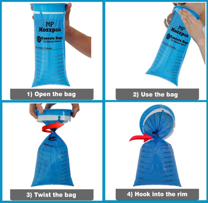 MP MOZZPAK Vomit Bags 15-Pack | 1000ml Medical-Grade Leak-Proof Emesis Bags for Travel