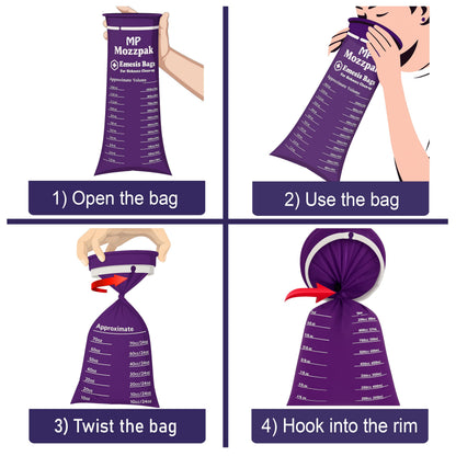 MP Mozzpak Vomit Bags 60-Pack – 1000ml Leak-Proof, Travel-Ready Purple