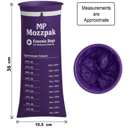 MP Mozzpak Vomit Bags 60-Pack – 1000ml Leak-Proof, Travel-Ready Purple