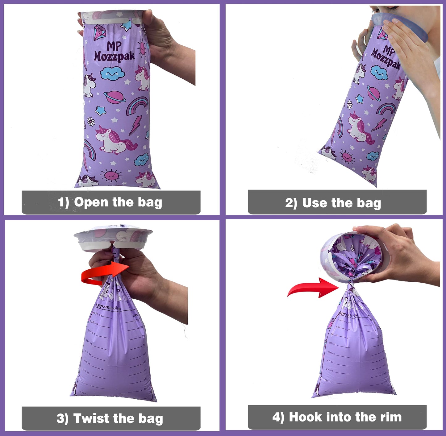 MP MOZZPAK Unicorn Kids Vomit Bags – 15 Pack, Leak-Proof Emesis Bags for Travel