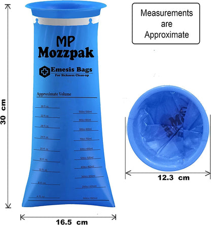 MP MOZZPAK Vomit Bags Disposable 100 Pack – 1000ml Emesis Bags, Leak-Proof, Travel-Ready