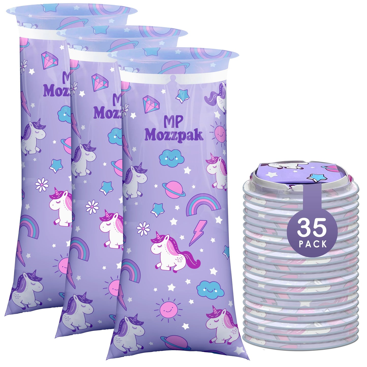 MP Mozzpak Unicorn Kids Vomit Bags (35-Pack) - Leak-Proof Emesis Bags for Travel