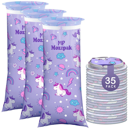 MP Mozzpak Unicorn Kids Vomit Bags (35-Pack) - Leak-Proof Emesis Bags for Travel
