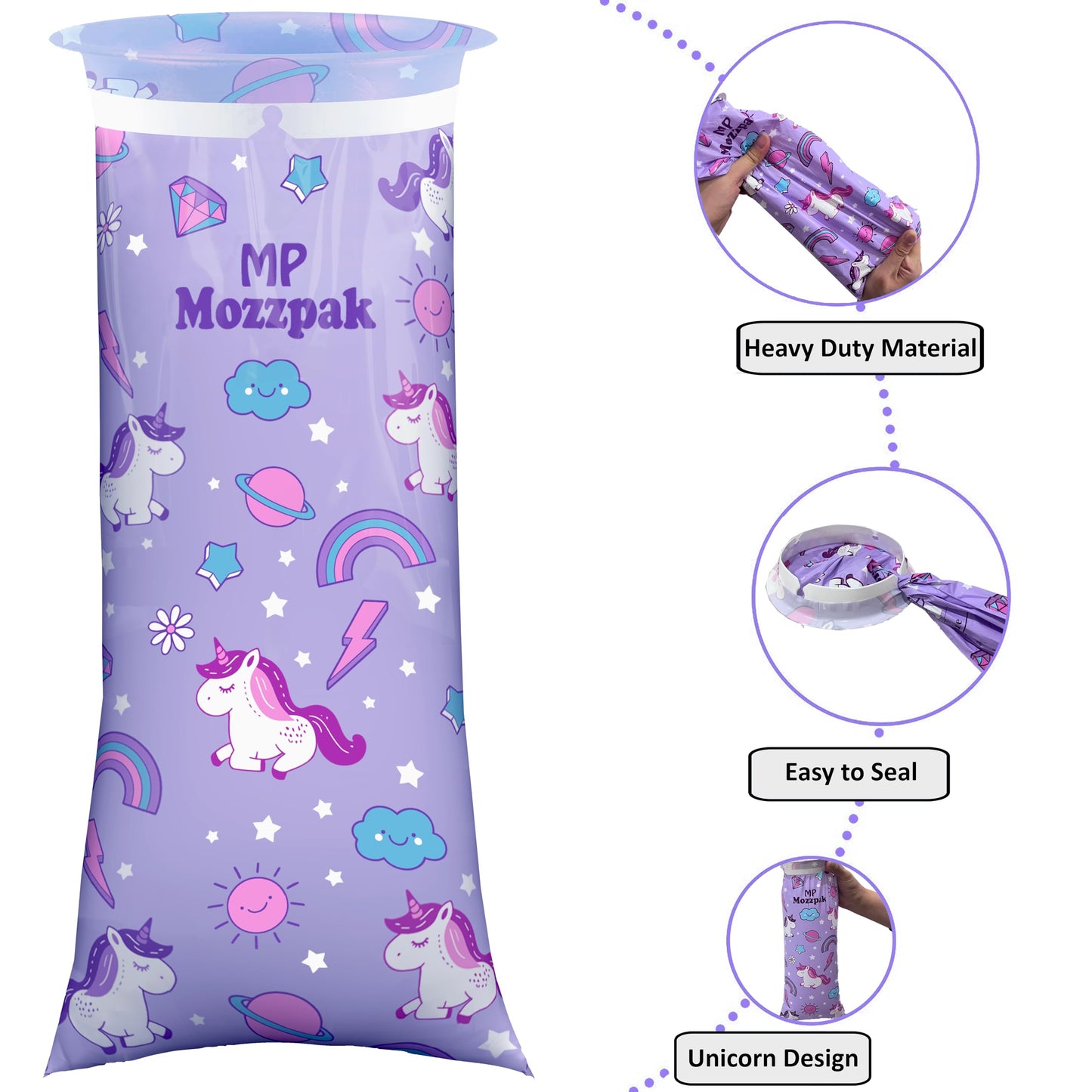 MP MOZZPAK Unicorn Kids Vomit Bags Disposable 24 Pack – Leak-Proof Travel Puke Bags