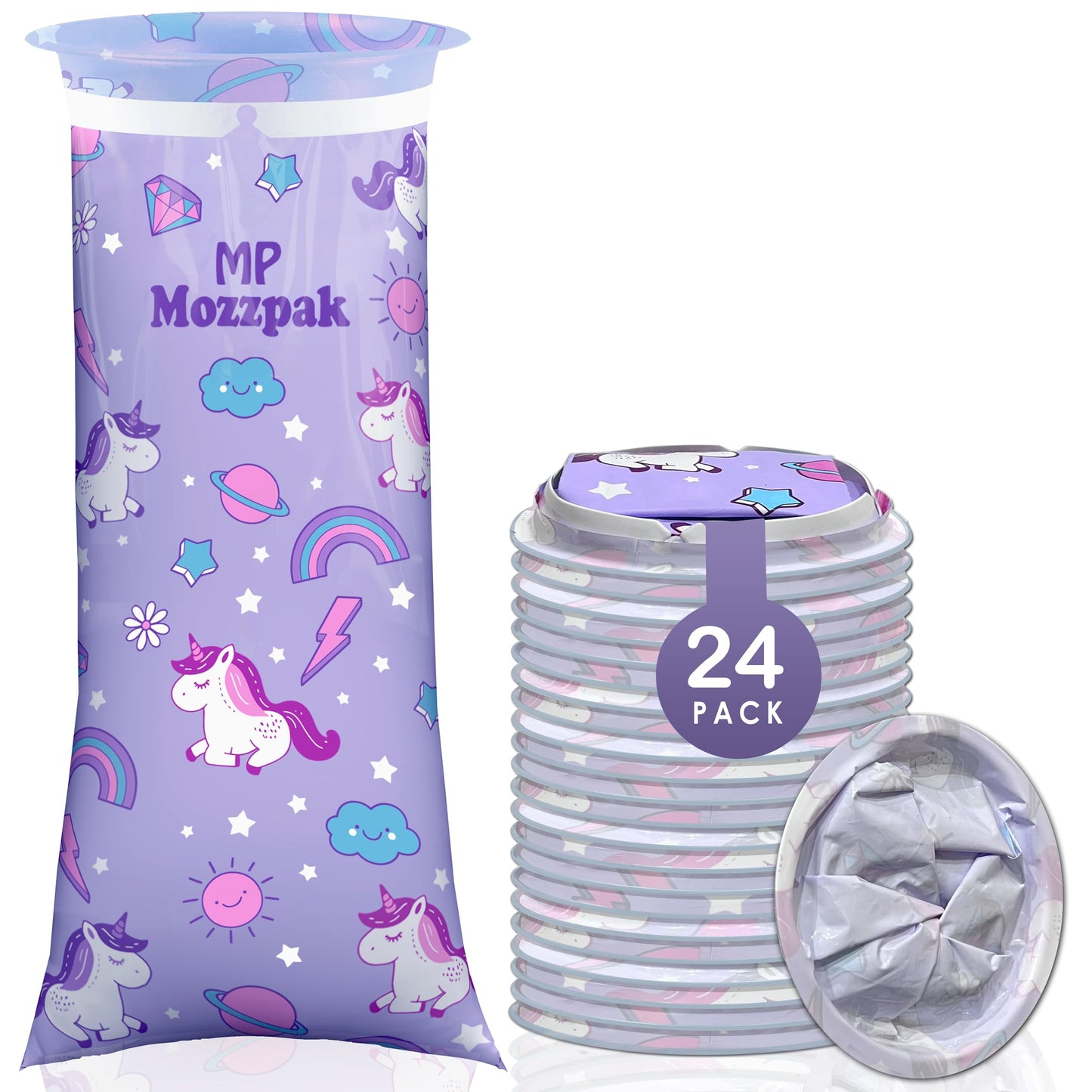 MP MOZZPAK Unicorn Kids Vomit Bags Disposable 24 Pack – Leak-Proof Travel Puke Bags