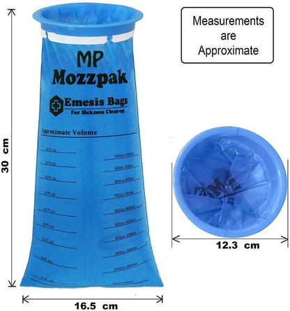 MP MOZZPAK Vomit Bags 15-Pack | 1000ml Medical-Grade Leak-Proof Emesis Bags for Travel