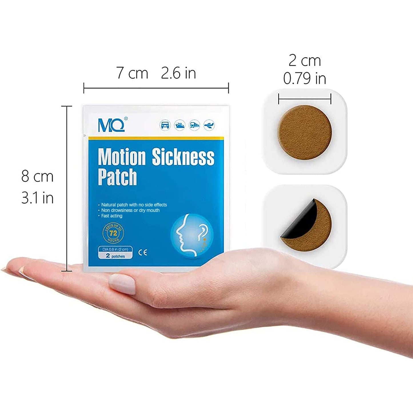 MQ 42ct Motion Sickness Patches – Non-Drowsy, Waterproof, 72h