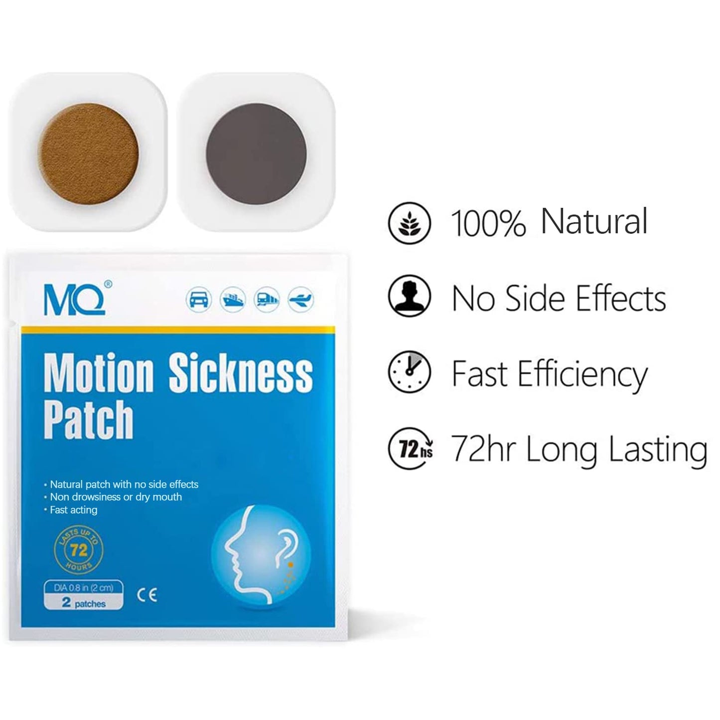 MQ 42ct Motion Sickness Patches – Non-Drowsy, Waterproof, 72h