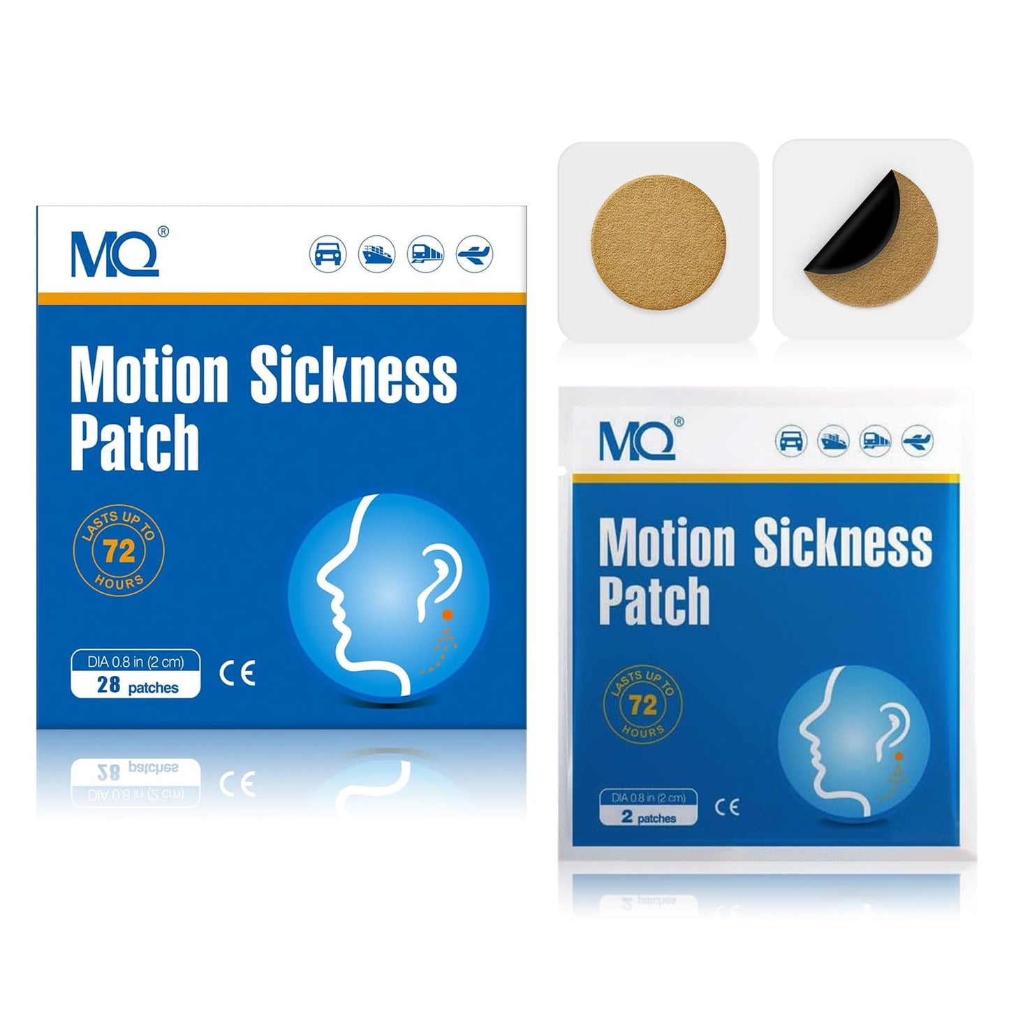 MQ Motion Patches 28ct - Non-Drowsy, Waterproof Sea Sickness Patches for Travel, 72H Lasting