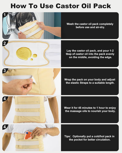 MQFORU 10 Pcs Castor Oil Pack Wrap – Plus Size XL Reusable Kit