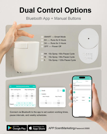 MQLMF Wall Plug-in Diffuser – Waterless, Bluetooth App, 800 Sq Ft, White