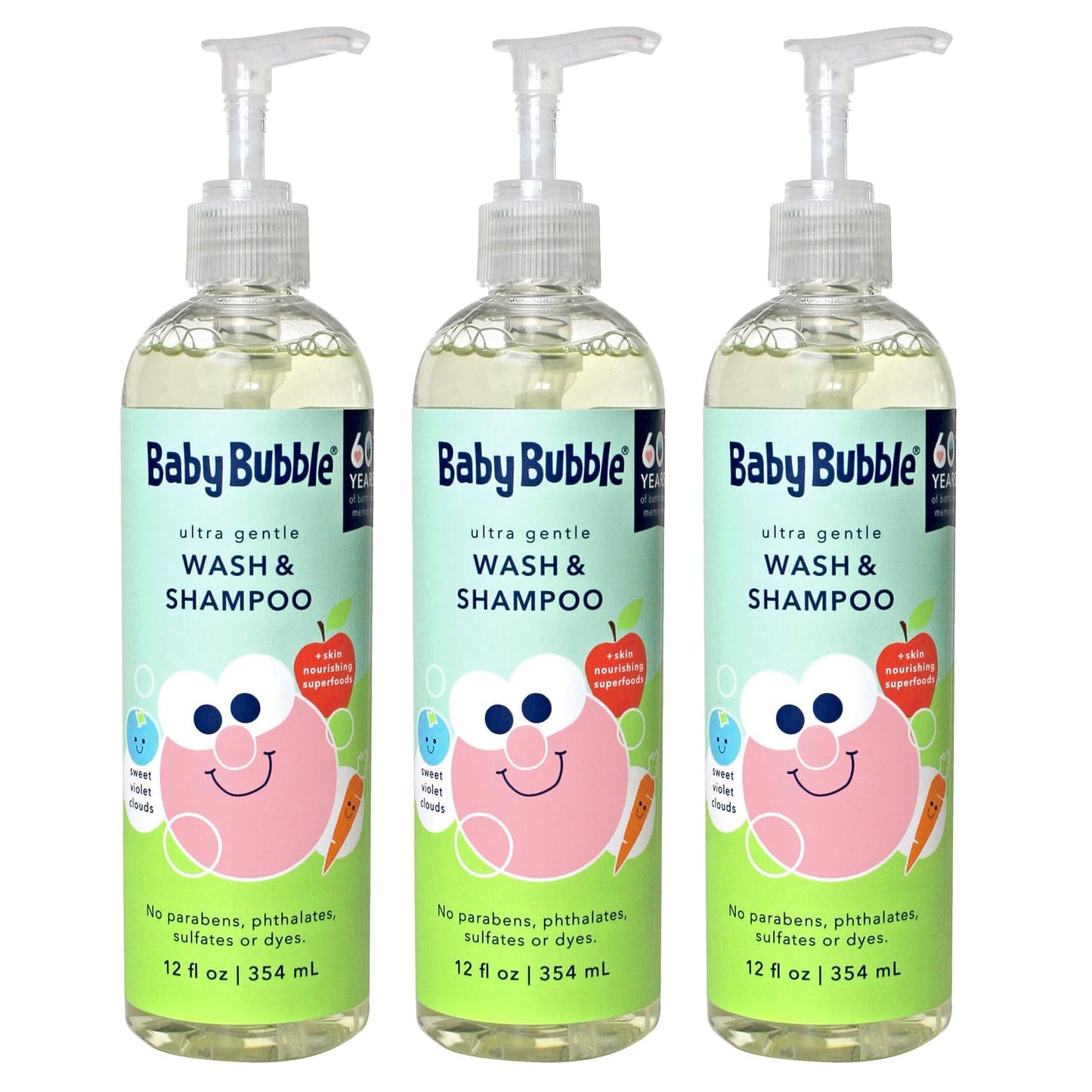 Mr. Bubble Baby Bubble Ultra Gentle Body Wash & Shampoo – Sweet Violet Clouds Scent, 12 oz (Pack of 3)