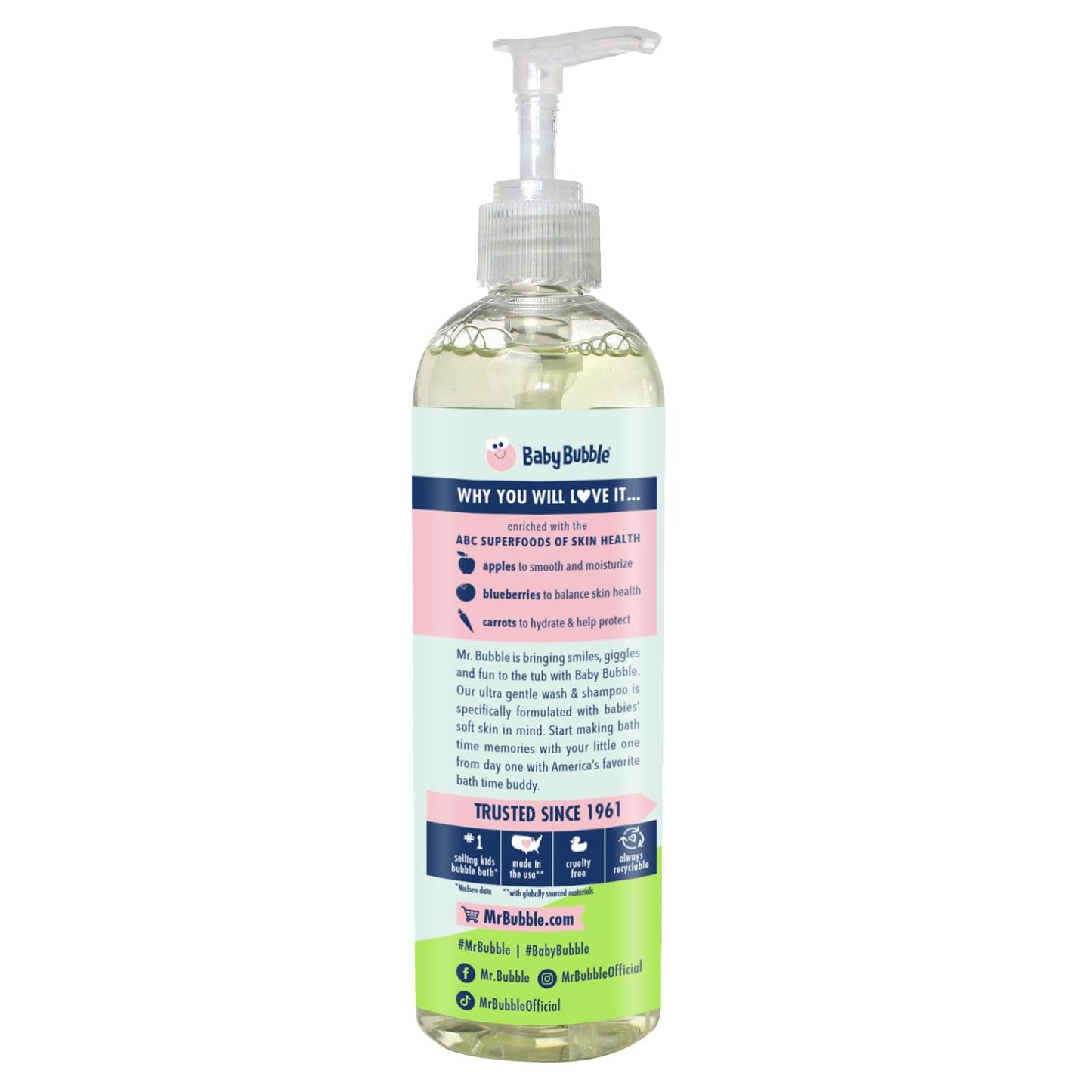 Mr. Bubble Baby Bubble Ultra Gentle Body Wash & Shampoo – Sweet Violet Clouds Scent, 12 oz (Pack of 3)