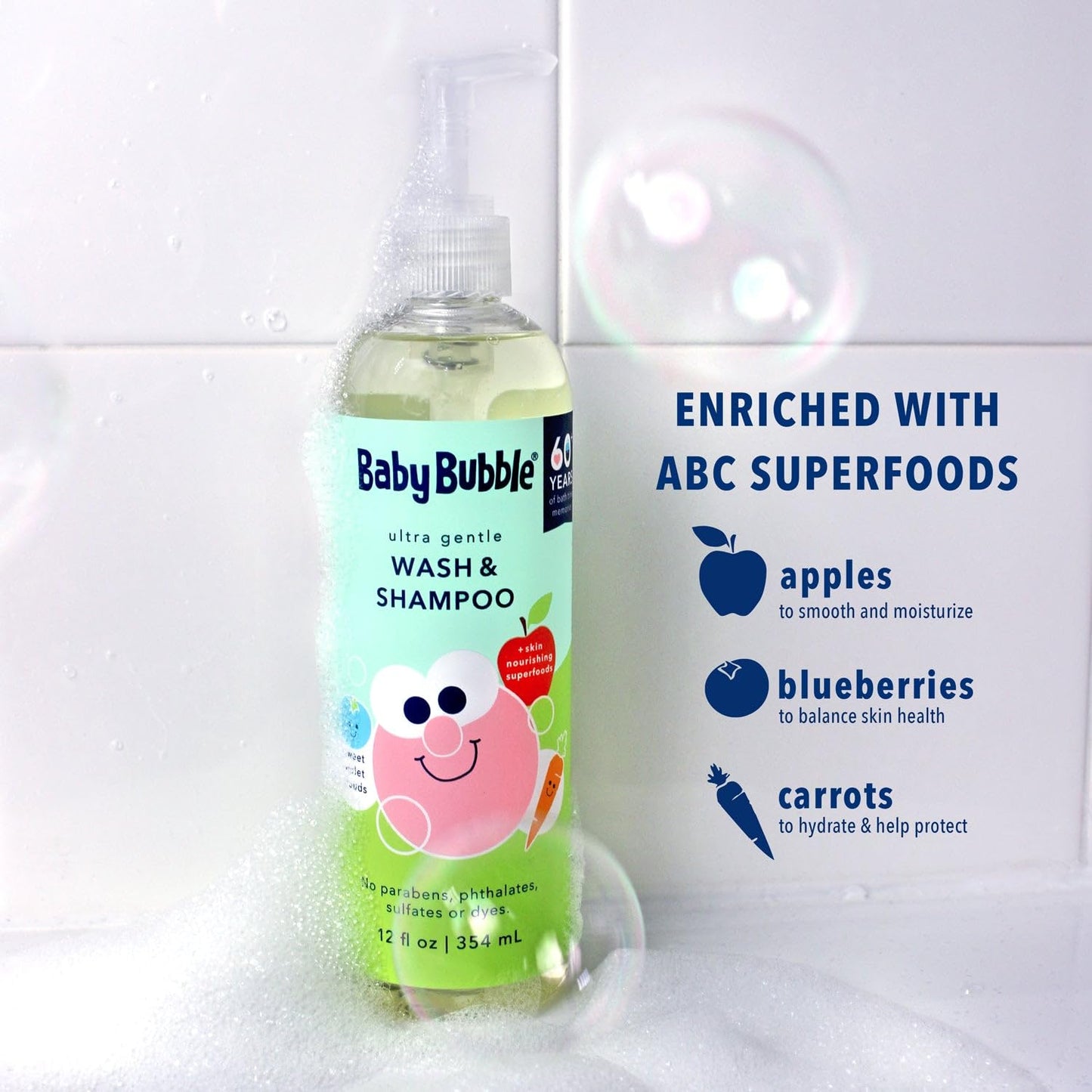 Mr. Bubble Baby Bubble Ultra Gentle Body Wash & Shampoo – Sweet Violet Clouds Scent, 12 oz (Pack of 3)