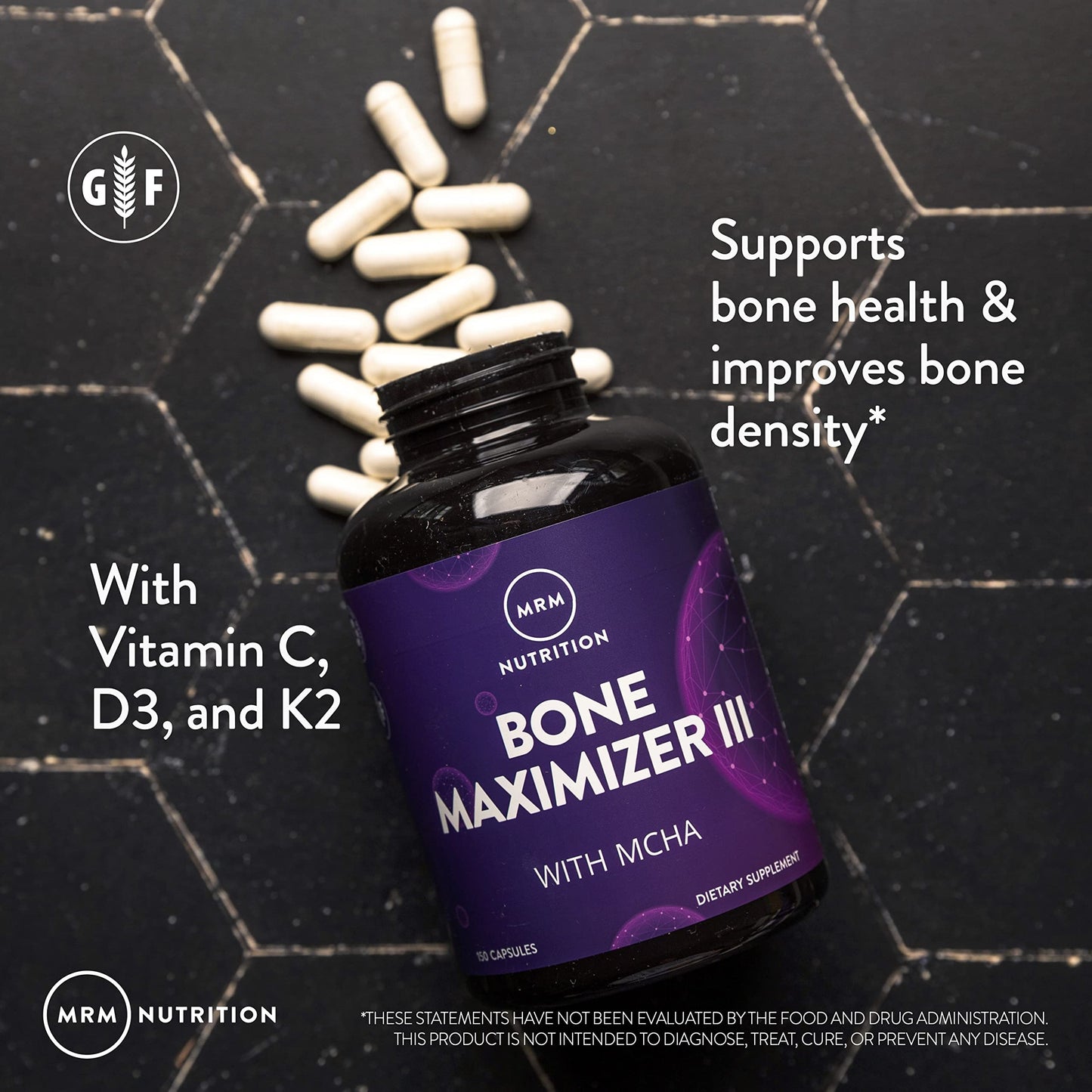 MRM Bone Maximizer III: MCHA + Vitamin D3 & K2 | High-Potency Bone Health | 50 Servings