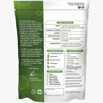 MRM Nutrition Spirulina Powder – Superfood, Complete Plant Protein, Gluten-Free + Vegan | 40 Servings | 8.5 oz