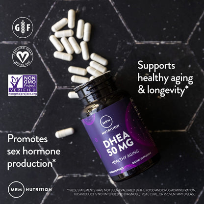 MRM Nutrition DHEA 50mg | Healthy Aging | Micronized for Absorption | Memory + Mood | HPLC Tested for Purity + Potency | Gluten-Free + Vegan + Non GMO | 90 Servings (Pack of 2)