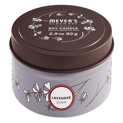 MRS. MEYER'S CLEAN DAY Lavender Soy Tin Candle - 12 Hour Burn Time, 2.9 Oz