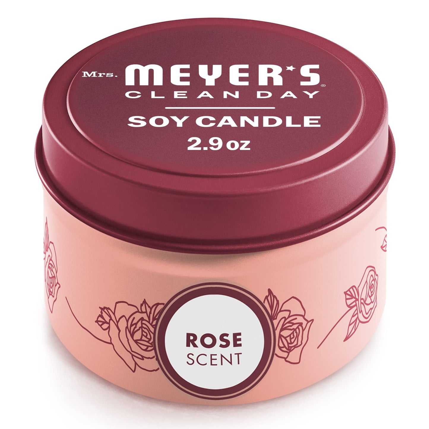 Mrs. Meyer's Clean Day Rose Soy Tin Candle – 12-Hour Burn, 2.9 oz